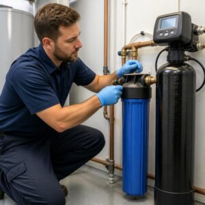 Water filtration system installation for hard water